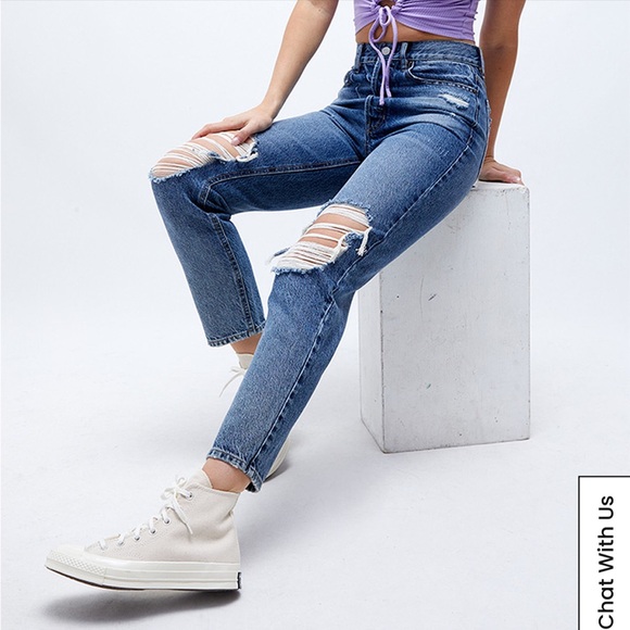 PacSun Denim - PacSun - Eco Medium Indigo Blue Distressed Ultra High Waist Slim Fit Jeans - 26